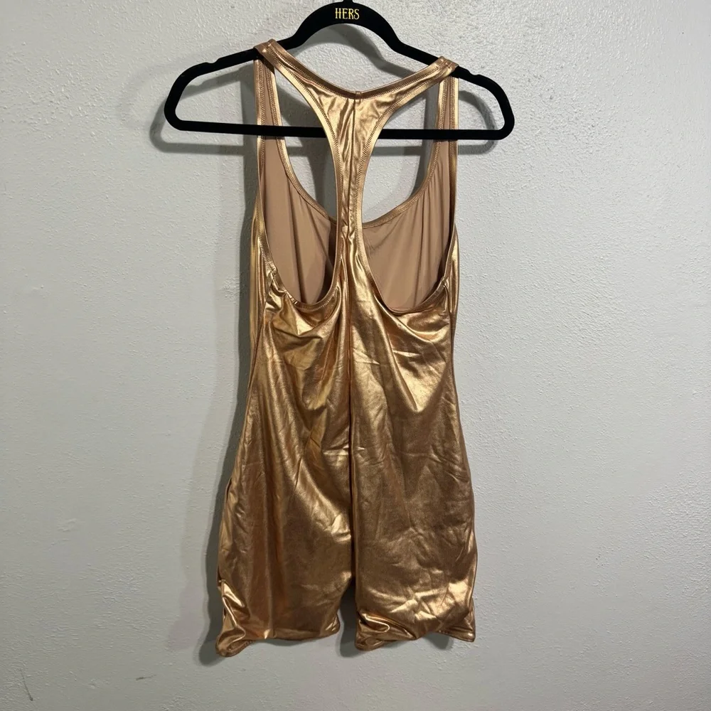 SKIMS Metallic Rose Gold One-Piece Swim